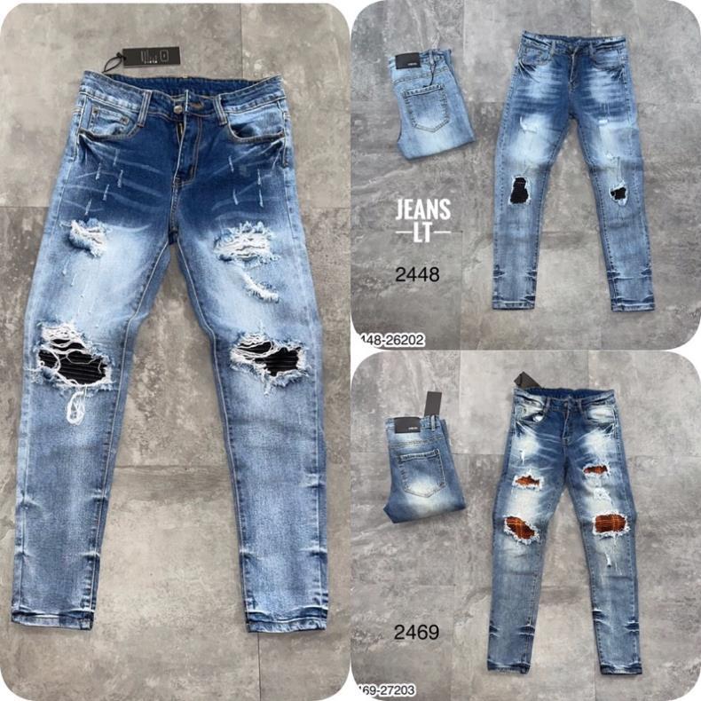 Quần Jeans Nam Amr Xanh Vá Da Siêu Xịn - Quần Bò Nam Amr Nhiều Mẫu Xanh Vá Rách Cho AE Chọn