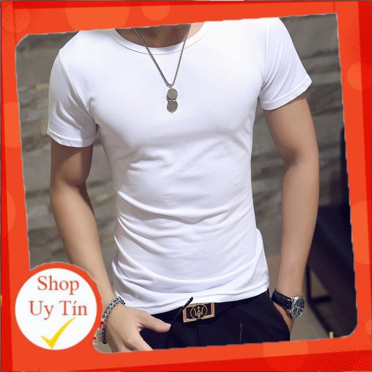 Áo phông nam tay ngắn cổ tròn chất cotton thun lạnh mềm, mịn , dáng body