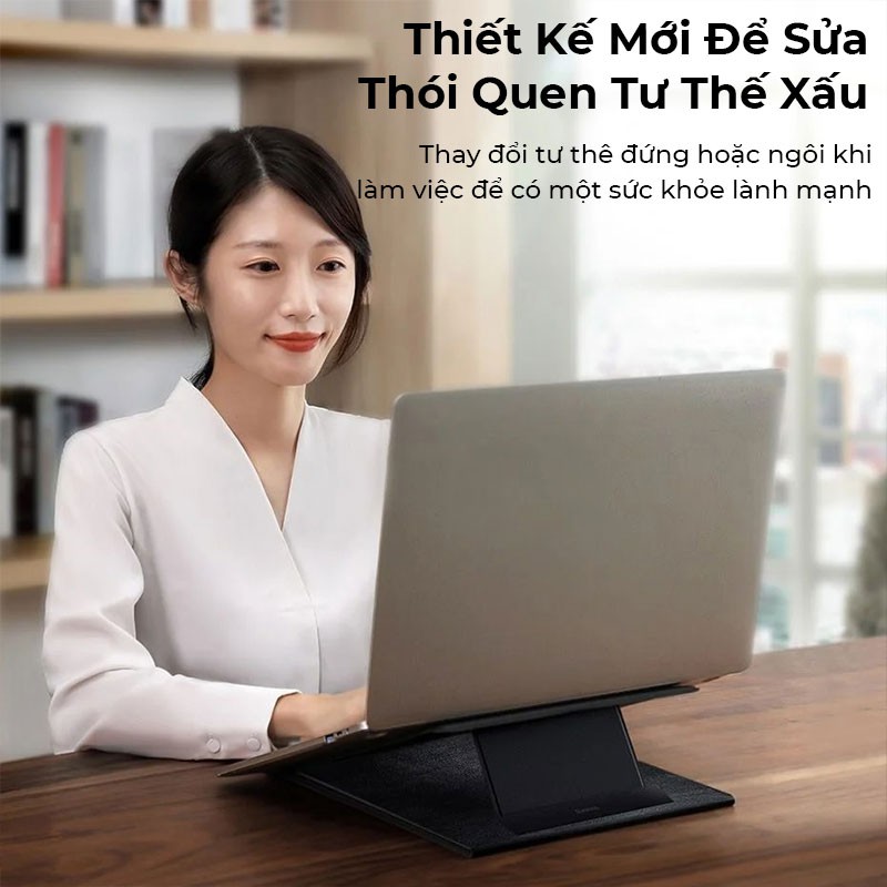 Giá đỡ cho laptop macbook đa năng Baseus có thể xếp gọn thay đổi nhiều tư thế, hỗ trợ làm việc đứng - hàng chính hãng