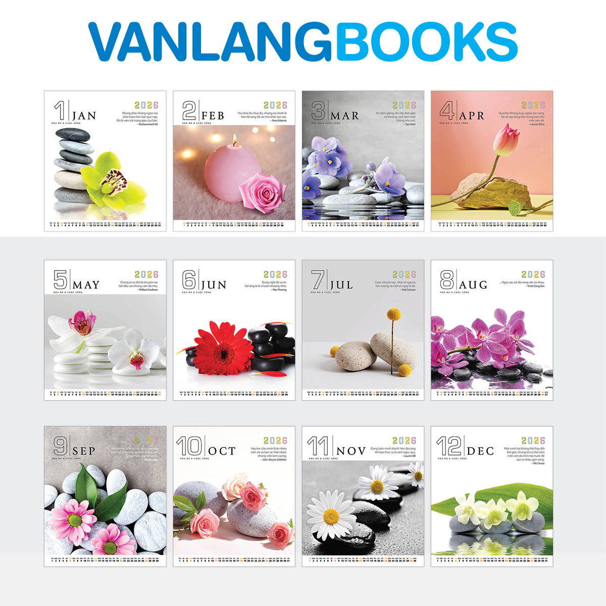 Lịch Bàn 2026 – Hoa Đá Và Cuộc Sống | Lịch Để Bàn Vanlangbooks | Mã: VLLB07A - Màu Đỏ