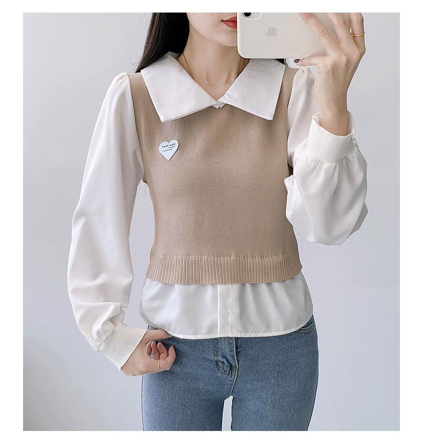 Áo len nữ Montoghi GILE LOGO TIM tay dài CỘT NƠ sau phong cách Hàn Quốc nữ tính