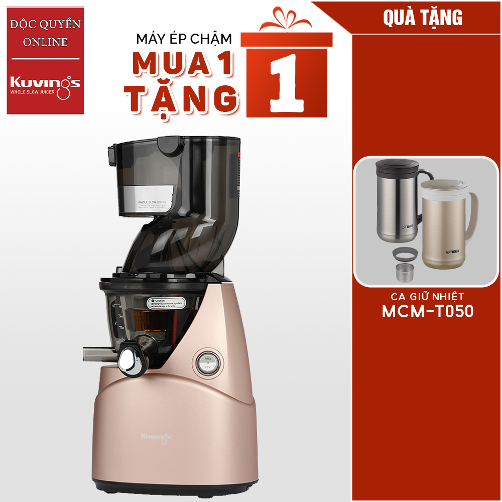 Máy ép trái cây tốc độ chậm Kuvings NS-924CBC2 (400ml) Màu hồng - TẶNG 1 CA GIỮ NHIỆT TIGER MCM-T050 - Hàng chính hãng