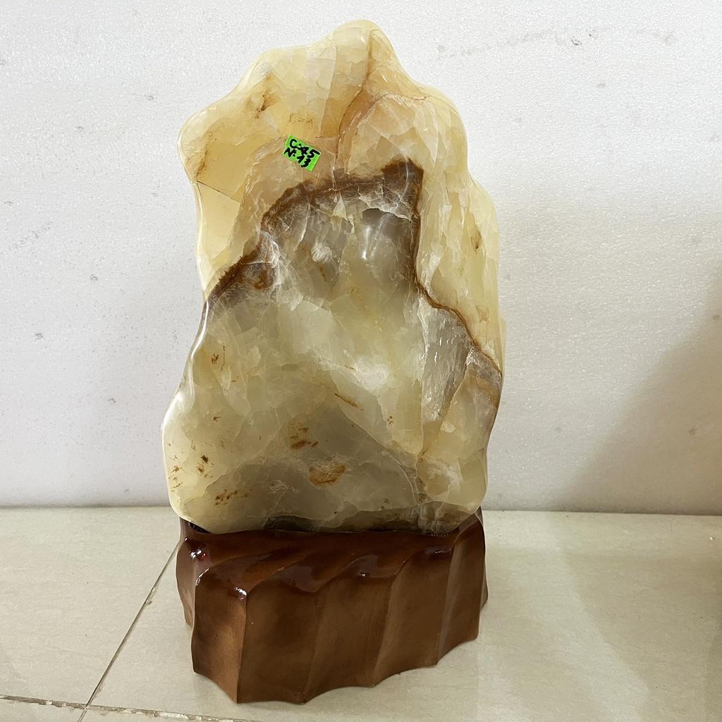 Trụ đá, đá, Cây đá trấn trạch tự nhiên mệnh Kim và Thủy cao 45 cm nặng 13 kg, màu trắng vàng siêu đẹp