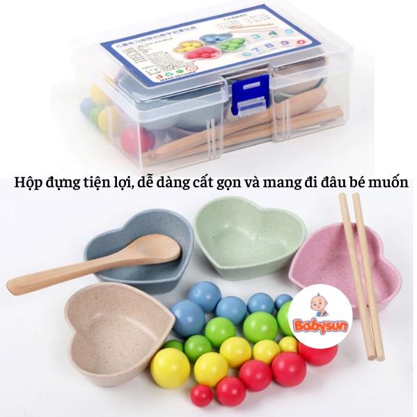 Đồ Chơi Gắp Bi Gỗ- Giáo Cụ Luyện Vận Động Tinh, Sự Khéo Léo, Tập Trung Cho Bé