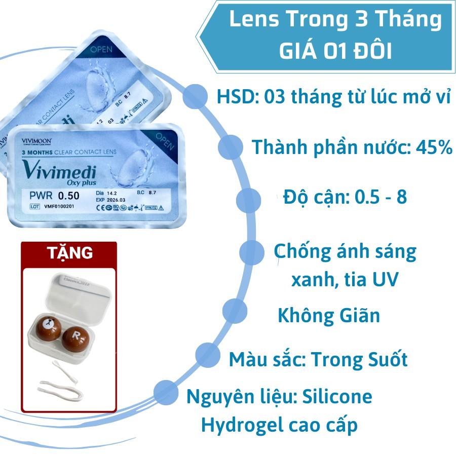 Lens Trong Suốt Cận Silicone Hydrogel Cho Mắt Thở VIVIMOON 3 Tháng Có Độ Cận Từ 0 Đến 8 Độ