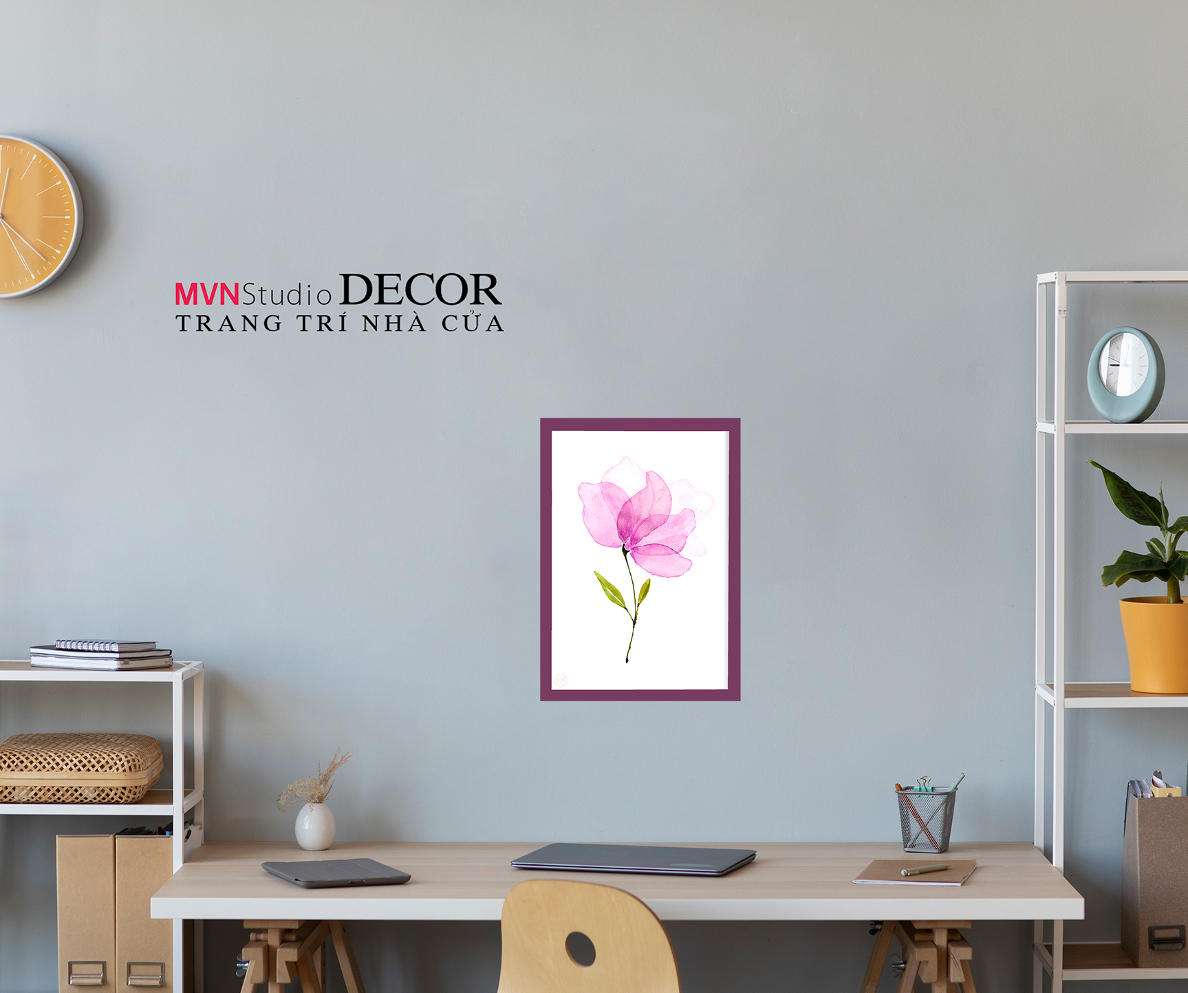 Tranh decal dán tường KHUNG ẢNH HOA HỒNG trang trí PHÒNG KHÁCH, BÀN LÀM VIỆC, PHÒNG NGỦ - MVN Studio Decor