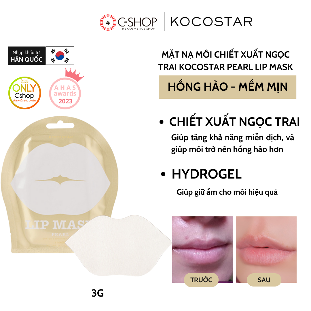 Mặt nạ môi tăng cường sức sống chiết xuất ngọc trai Kocostar Pearl Lip Mask (1 miếng)