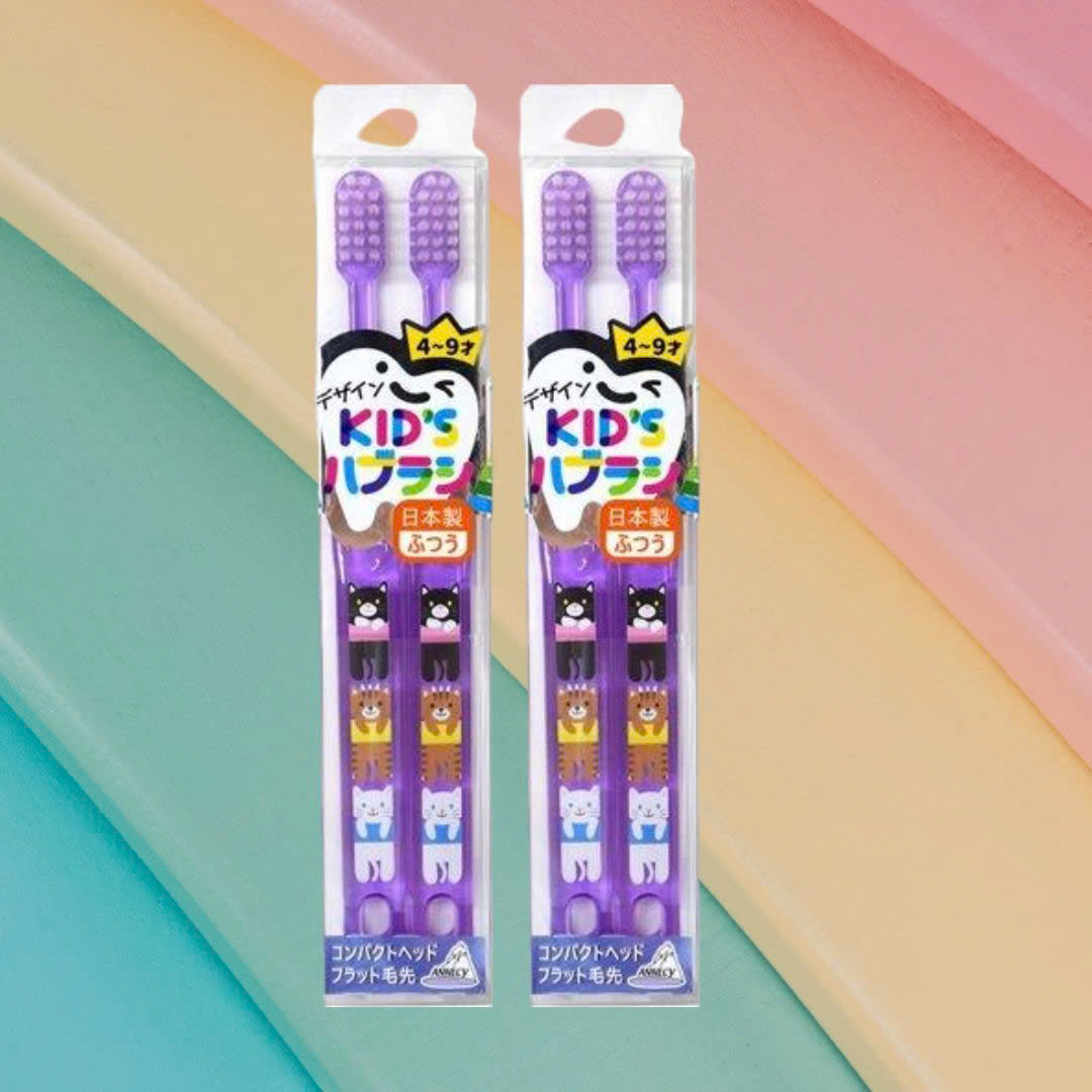 Set 2 Cây Bàn Chải Đánh Răng Cho Bé 04~09 Tuổi DKH – 286NP Màu Tím Mèo Con