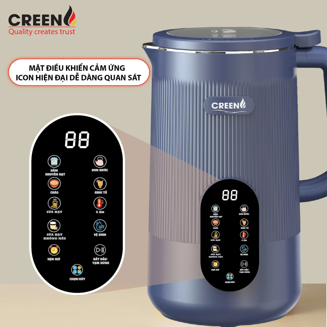 Máy Làm Sữa Hạt Đa Năng Creen CR-1000 PRO, Dung Tích 1L, 950W, Hàng Chính Hãng Bảo Hành 12 Tháng