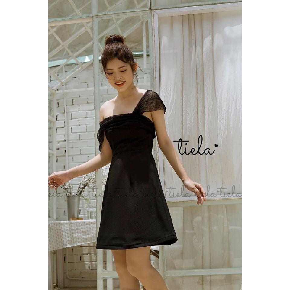 Váy lệch vai-Angela dress - Trắng, Đen