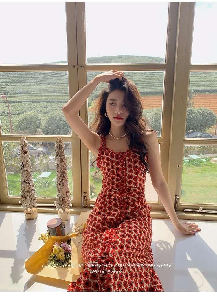 SHUANGYAN Tea Break Dress Pháp Vintage Fairy Dress Nhỏ giảm tuổi Pure Sex Wind Sling Dress Nữ 2023 Summer Dress