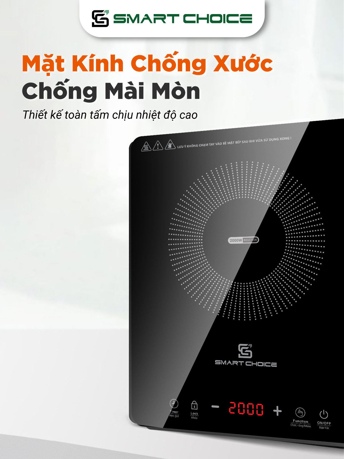 Bếp Từ Cảm Ứng SmartChoice Hàng Chính Hãng SCG-BTD003, Mặt Kính Ceramic Chống Thấm Nước Chống Mài Mòn