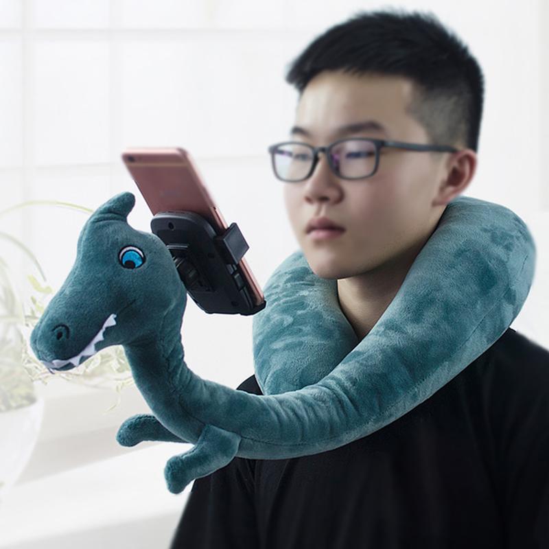 Gối Hơi Du Lịch Kèm Giá Đỡ Điện Thoại Lười Hình Chữ U Cổ Gối Hỗ Trợ Linh Hoạt 360 Độ Rotating Mobile Holde