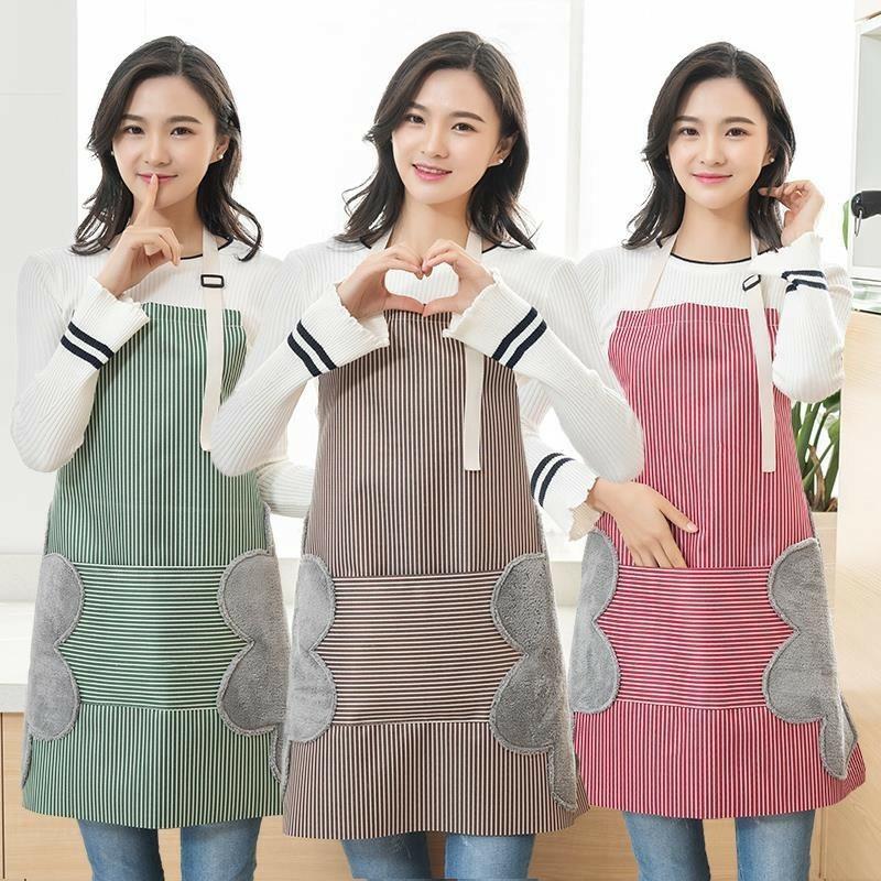 Tạp dề chống thấm nước, chống thấm dầu thiết kế 2 khăn lau tay phong cách Hàn Quốc