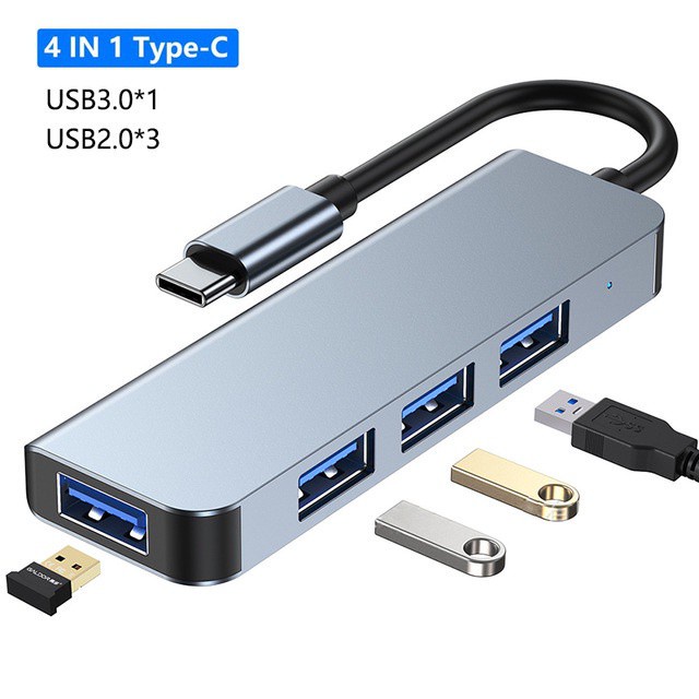 HUB USB 3.0 và HUB Type C tốc độ cao 4 trong 1 hợp kim nhôm cao cấp tương thích cho máy tính, laptop