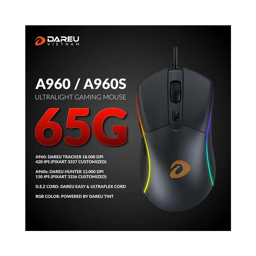 Chuột Gaming Dareu A960 RGB Gaming Mouse - Hàng Chính Hãng - Vàng