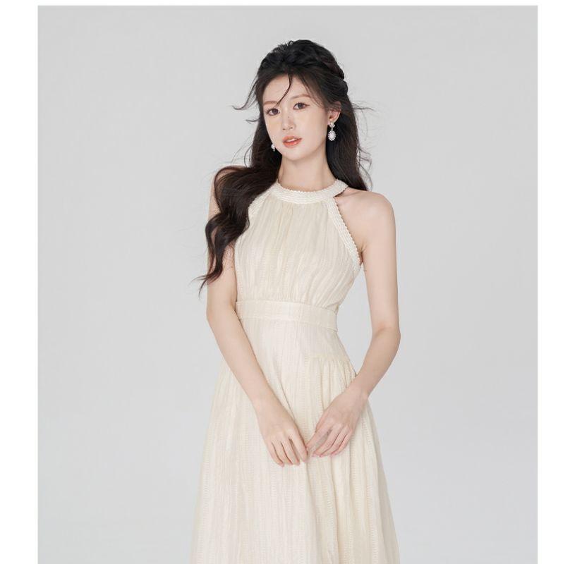 TOBE1SHOP Váy cổ nữ thiết kế mùa hè, eo cao, váy cổ dài.