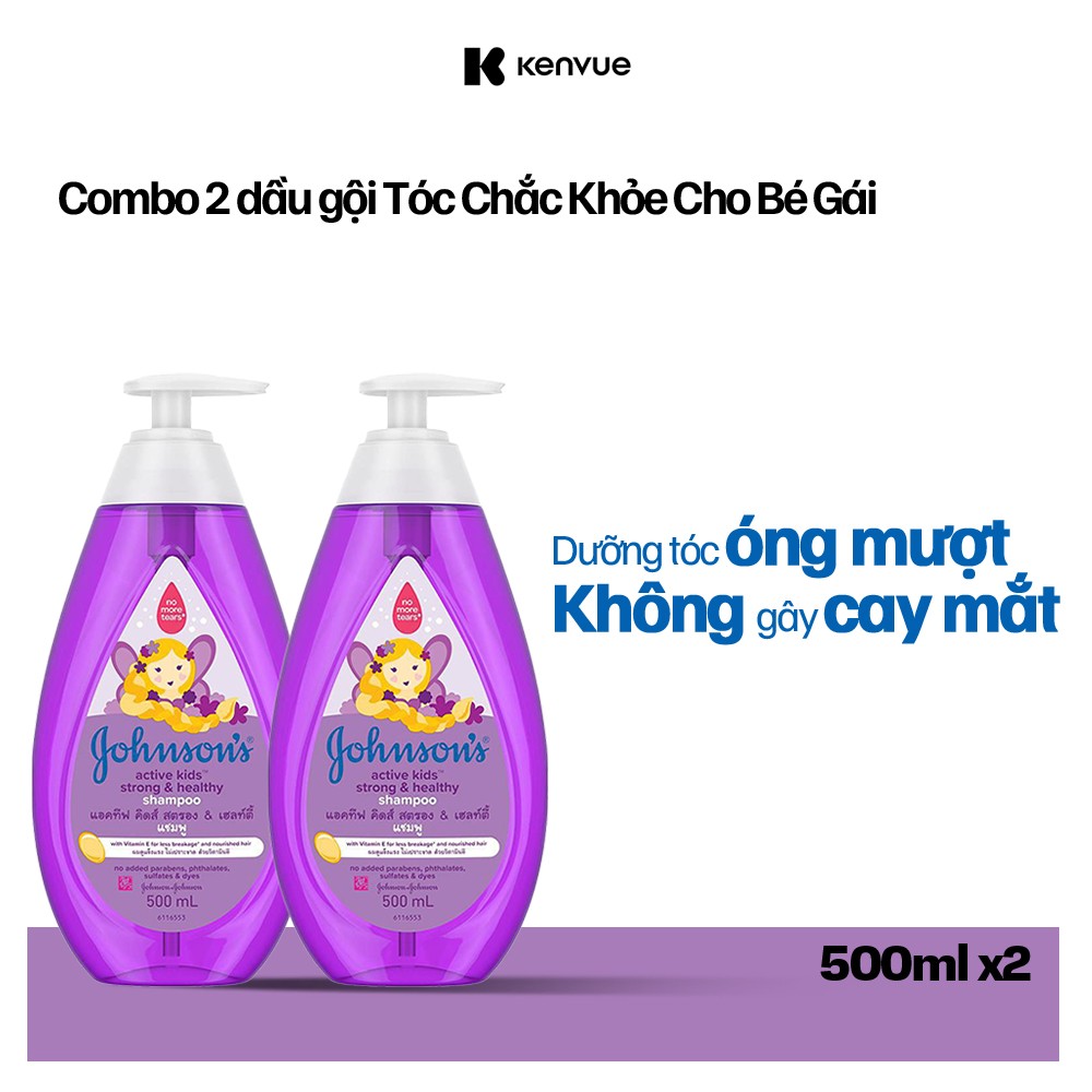 Hình ảnh Combo 2 Dầu Gội Giúp Tóc Chắc Khỏe Cho Bé Gái Johnsons Active Kids Strong Healthy Shampoo - Dung tích 500mlx2