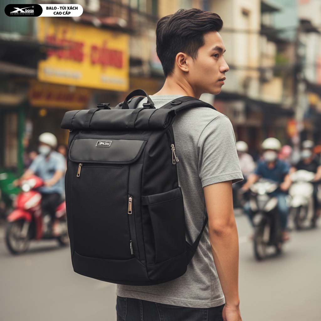 Balo Du Lịch Nắp Gập Cao Cấp Cỡ Lớn Chống Nước Xbags DarkBear XB1202 Màu Đen Sang Trọng, Nhiều Ngăn, Đựng Laptop 17 Inch, Mở Rộng Được Dung Tích!