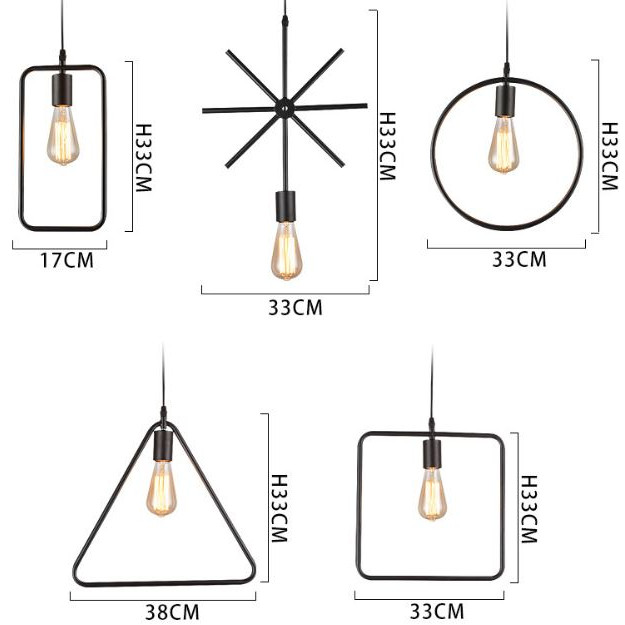 Bộ 5 đèn thả hình học trang trí khung sắt sơn tĩnh điện - Tặng kèm 5 bóng LED chuyên dụng