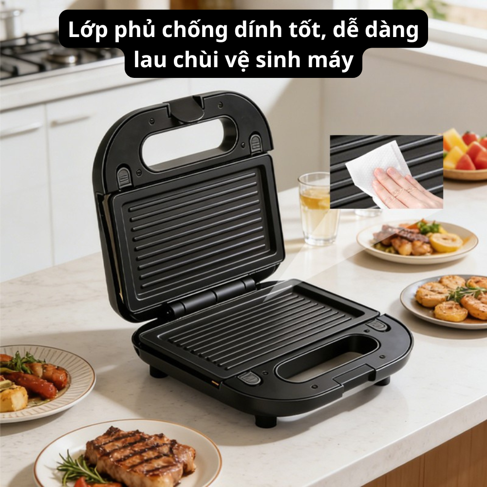 Máy kẹp nướng bánh mì đa năng 3IN1 Lumabella LB-58097 công suất lớn 750W, khay nướng chống dính tháo lắp dễ dàng, dễ vệ sinh - DELIYA - HÀNG CHÍNH HÃNG