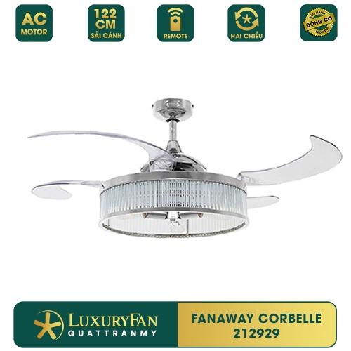 Quạt trần hiện đại FANAWAY CORBELLE - 4 cánh nhựa dẻo Acrylic, Tích hợp đèn trang trí, Hàng chính hãng