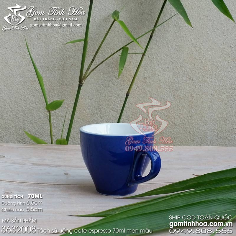 Ly tách sứ uống cafe espresso 70ml men màu xanh Coban gốm sứ Bát Tràng cao cấp