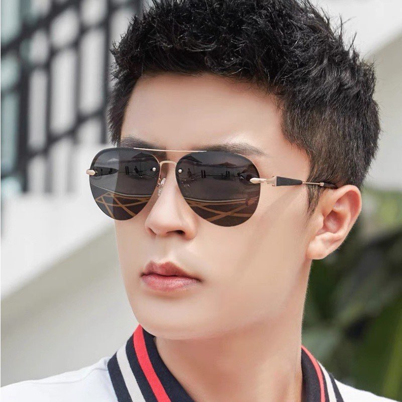 Kính mát cho nam Dáng phi công không viền chống nắng Uv