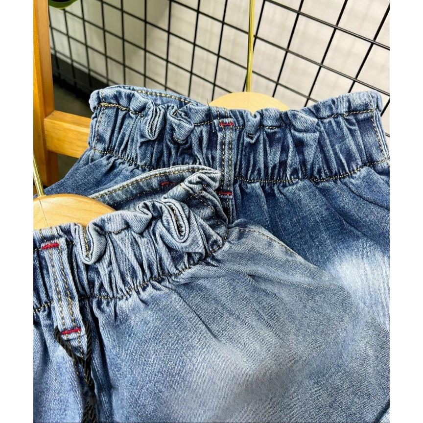 Quần đùi lưng cao cho bé gái phối đồ đi chơi đi học sành điệu size 12-35kg chất jeans co giãn mềm mát