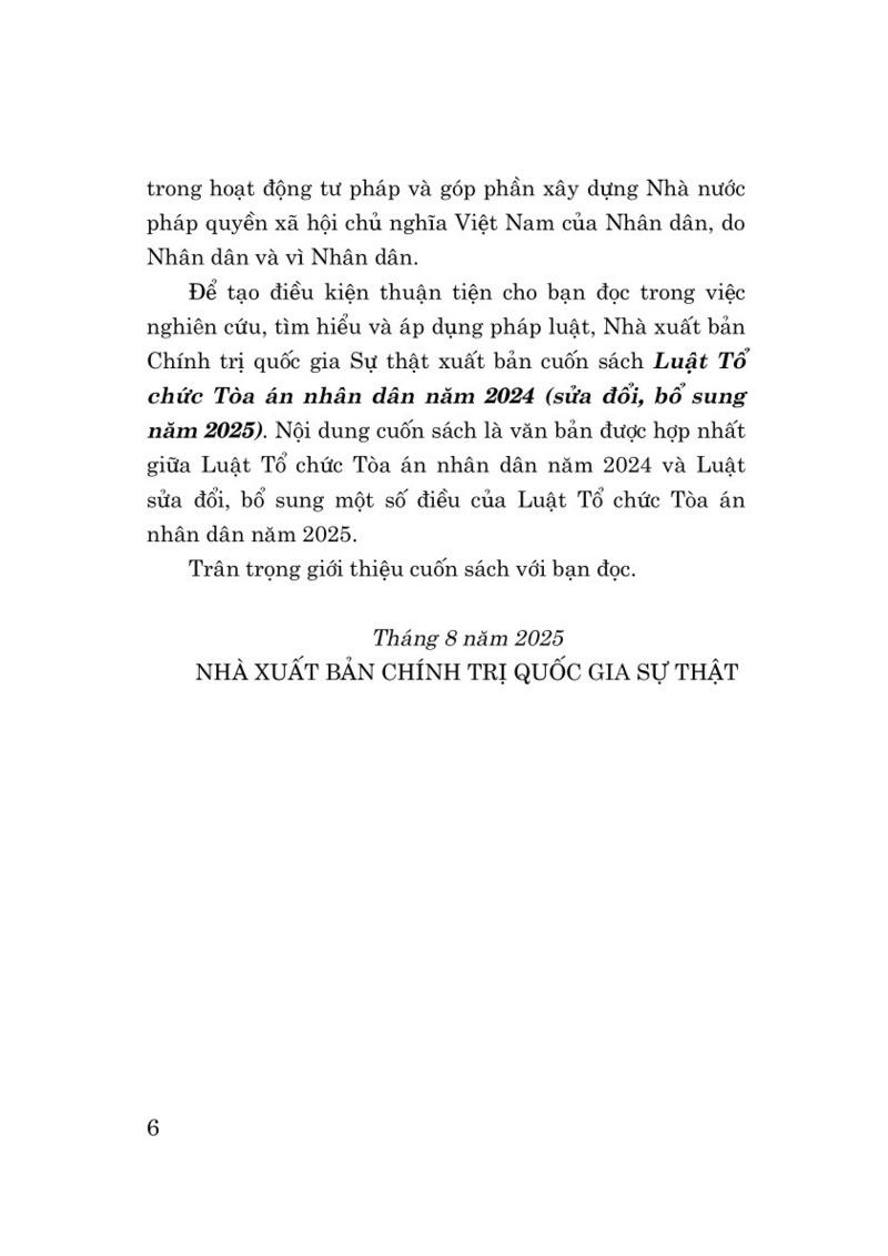 Sách - Luật Tổ Chức Tòa Án Nhân Dân Năm 2024 (Sửa Đổi, Bổ Sung Năm 2025)