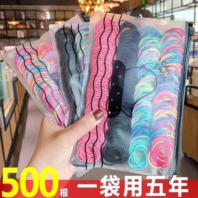 Set 500c Chun Buộc Tóc Nhiều Màu Kèm Túi Zip