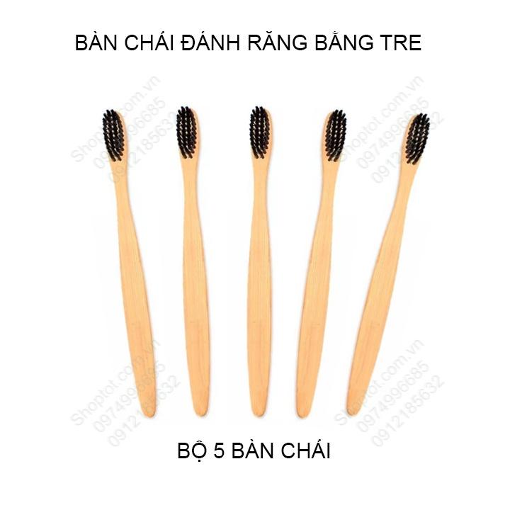 Bàn chải đánh răng bằng tre tự nhiên cho người lớn, bộ 5 cái hoặc 10 cái tùy chọn
