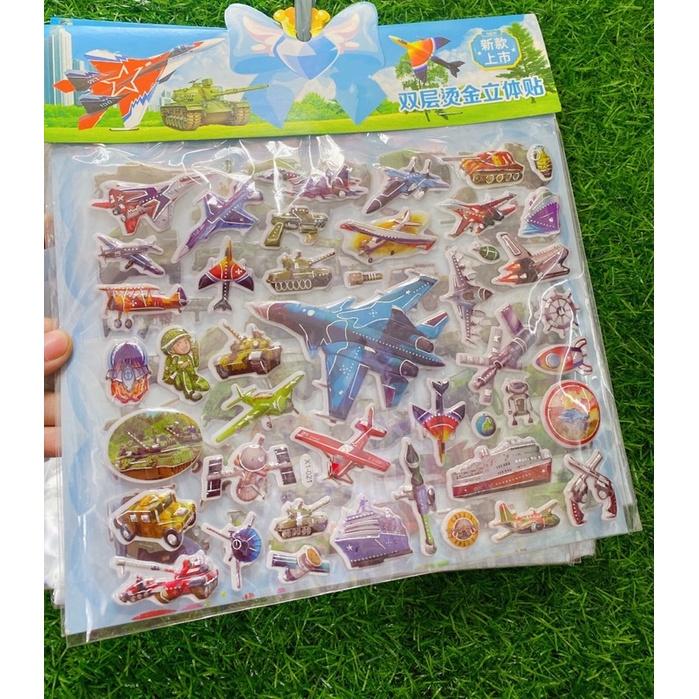 Dán Sticker Siêu Nhân, Robot, Xe Tăng, Máy Bay, Súng, Gấu Kèm Mặt Sau Tô Màu Hình Nổi Bật