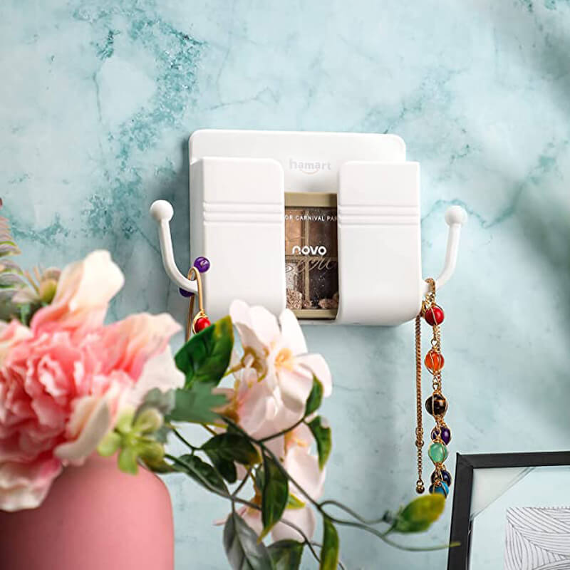 Giá Để Điện Thoại Dán Tường Đa Năng Đựng Điều Khiển Remote Màu Trắng Keo Siêu Dính Tiện Lợi