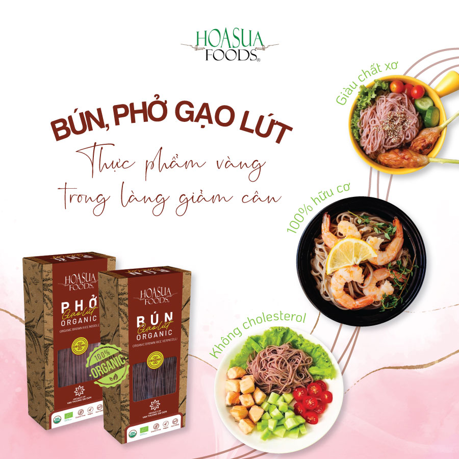 Phở gạo lứt hữu cơ HOA SUA FOODS 250g - dai, ngon, dinh dưỡng, phù hợp người ăn kiêng, giảm cân, eatclean, thực dưỡng