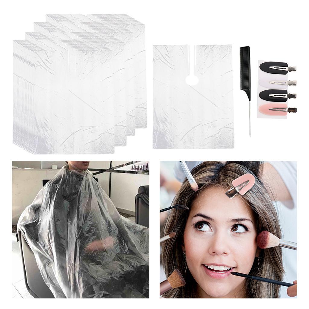 200X Disposable Hair Cutting Cape Coloring Gowns Apron + Hair Clips and Comb
