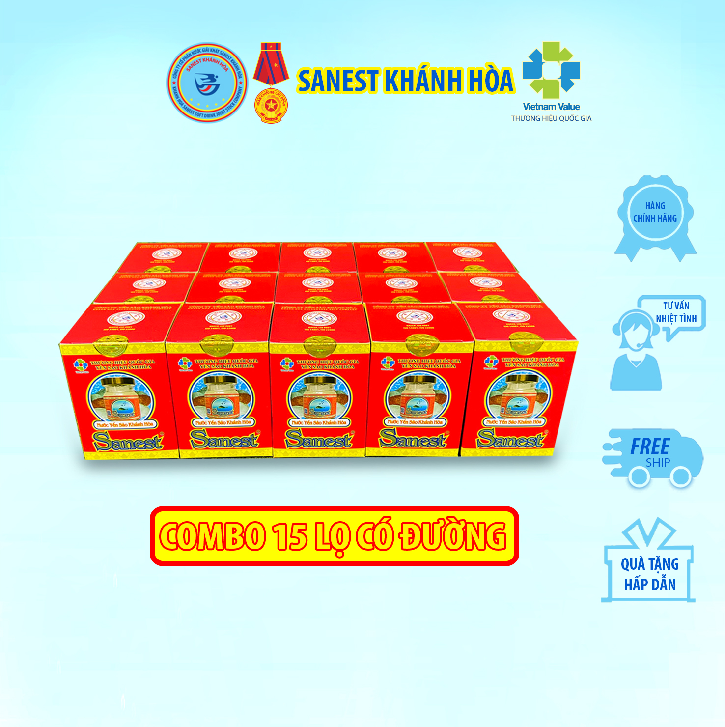 Nước Yến sào Khánh Hòa Sanest có đường đóng lọ 70ml