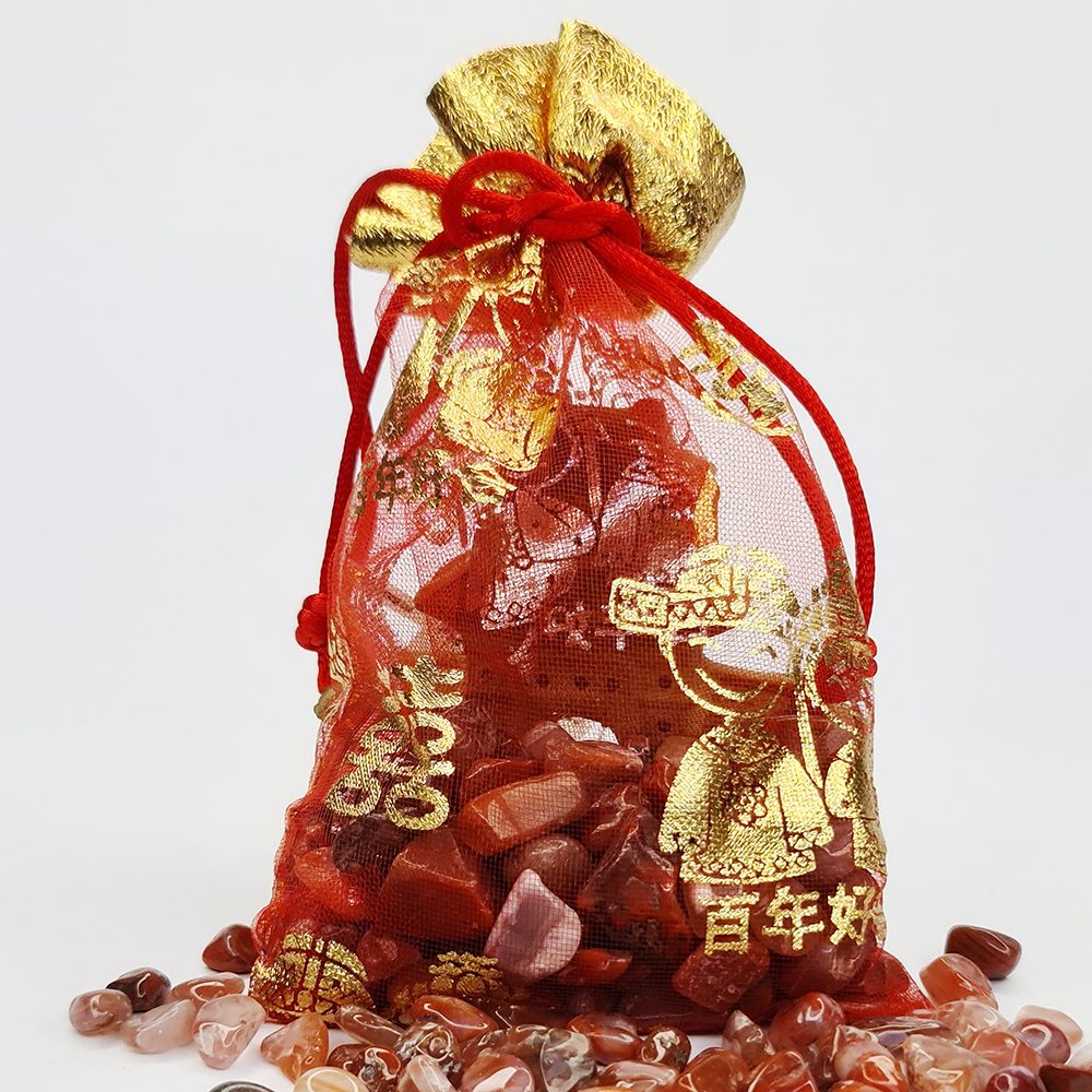Túi Quà Tặng Tài Lộc Đá Thạch Anh Đỏ - 100g - Mx - Hợp Mệnh Thổ, Hoả