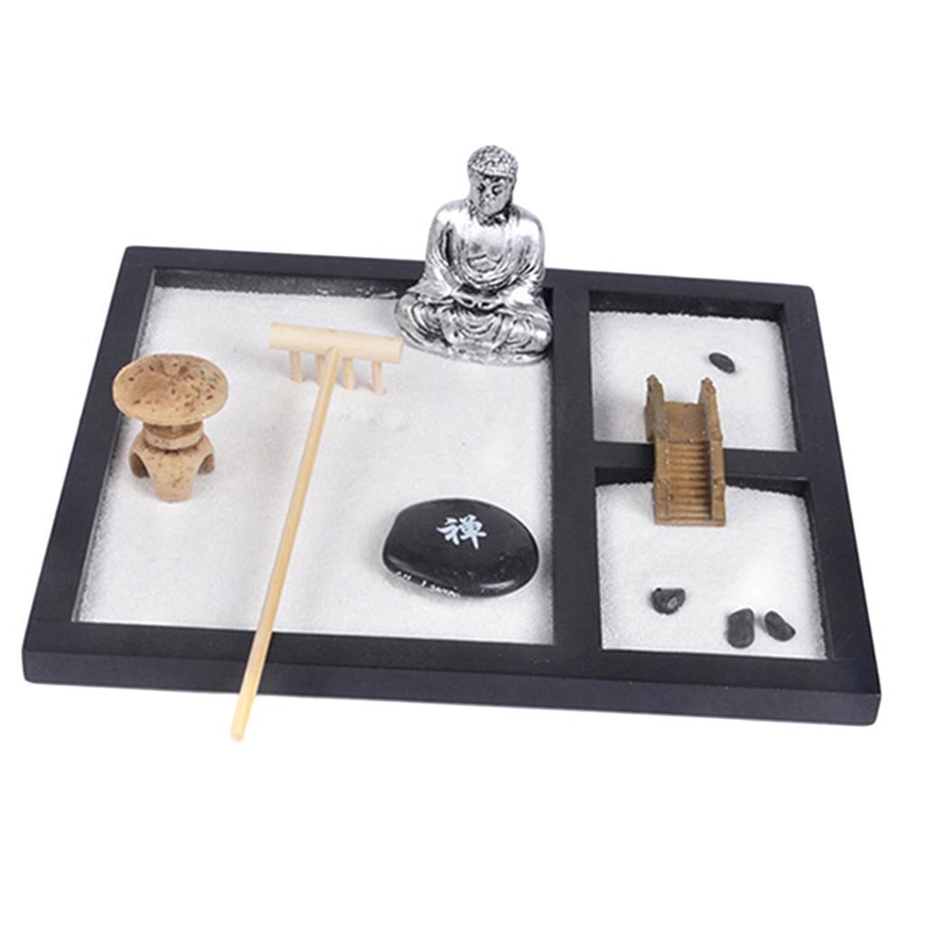 Wooden Sand Box Mini Desktop Sandbox Tray Buddha Handcrafts Relaxation
