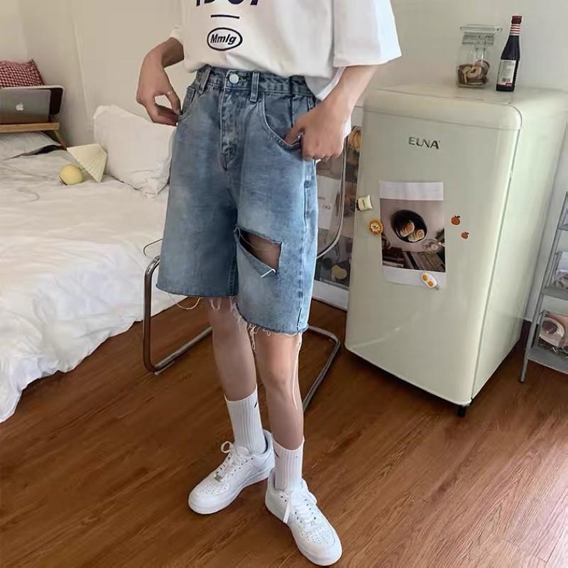Quần jeans ống ngố rách tua rua biker short 2021