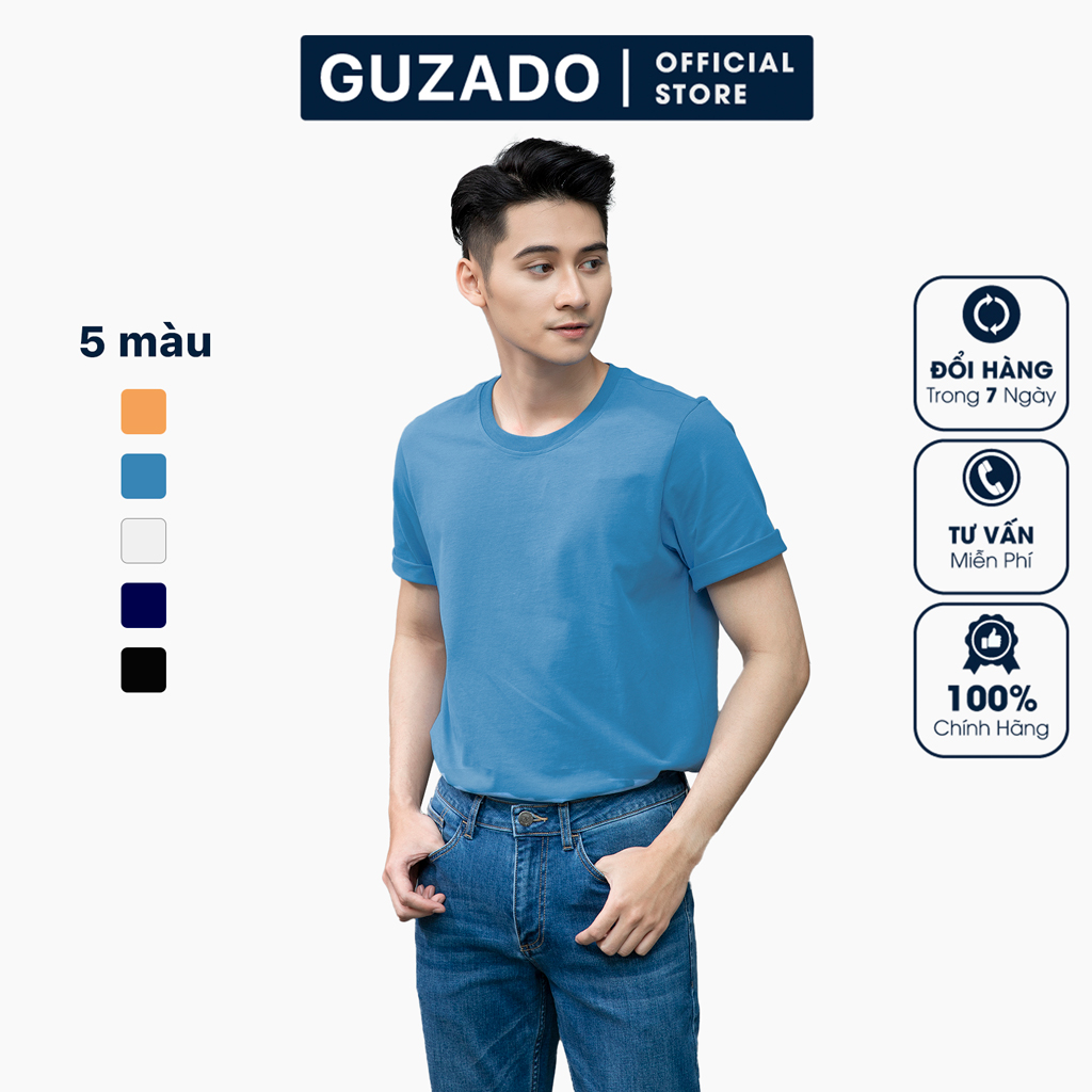 FREE SHIP Áo Thun nam cao cấp GUZADO [GTS01], Áo Phông Cotton Thấm Hút Cực Tốt, Co Giãn Thoải Mái, Mẫu Hot 2021