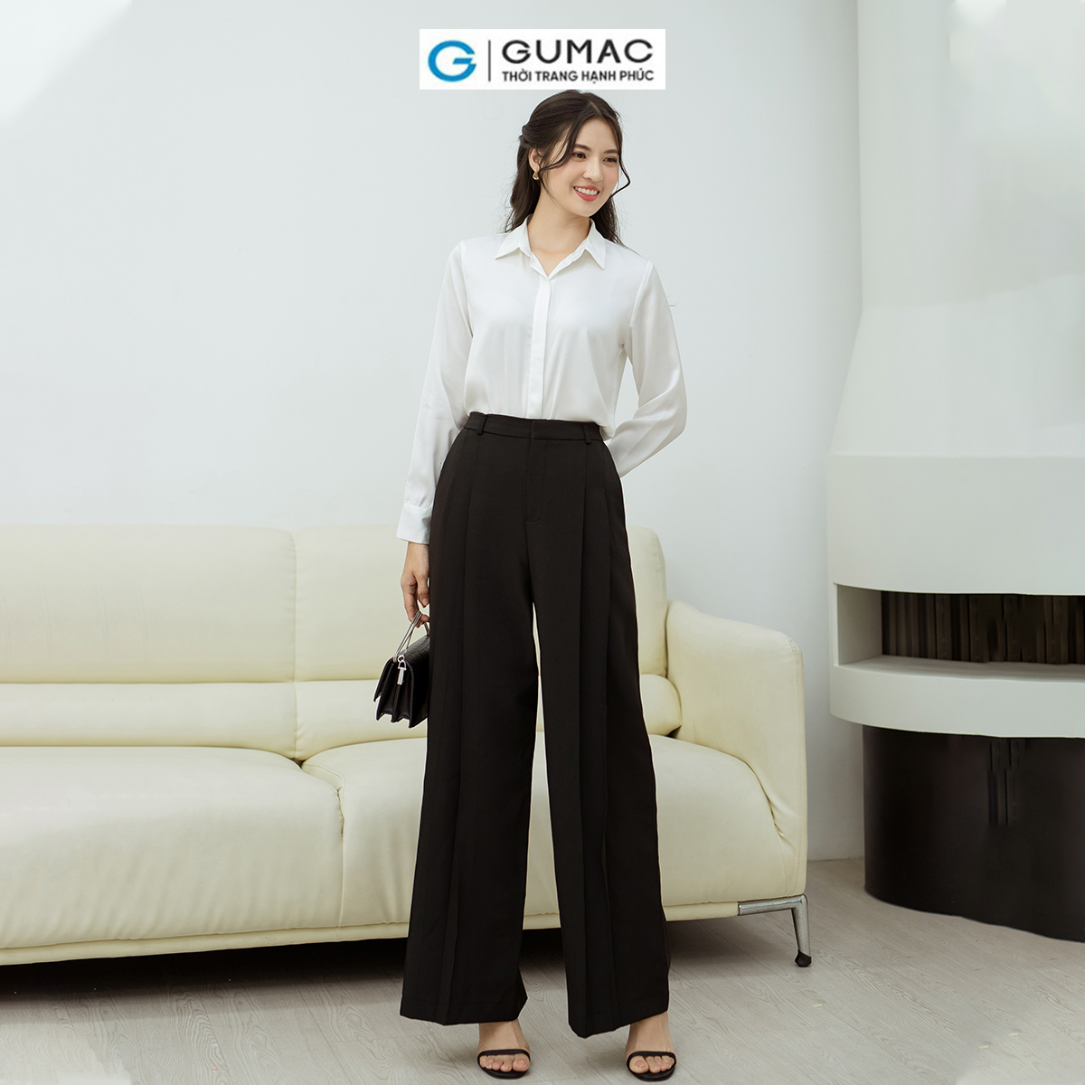 Quần tây nữ ống rộng lưng rời chiết ly GUMAC QD08054