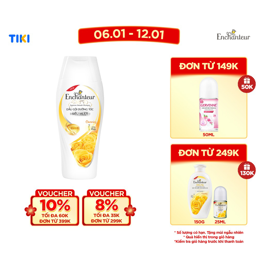 Dầu gội dưỡng tóc siêu mượt Enchanteur Charming Keratin 180g