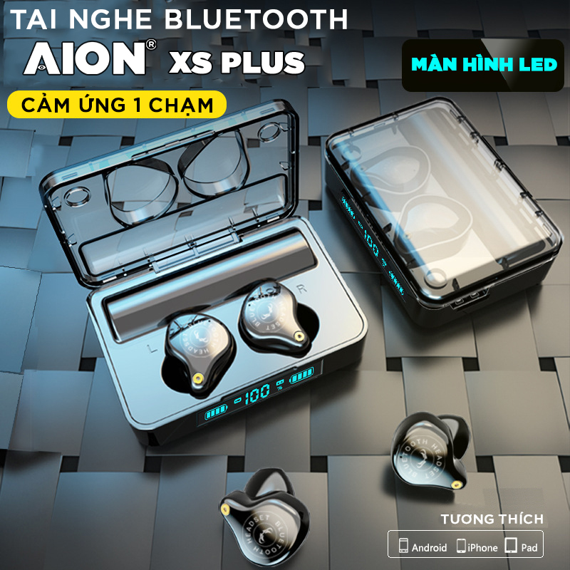 Tai Nghe Bluetooth 5.0 AION XS PLUS LED - (Tai Nghe Không Dây) Chống Nước - Chống ồn - Tích Hợp Micro - Tự Động Kết Nối - Nhỏ gọn - Âm Thanh 8.0 HD - Tương Thích Cao Cho Tất Cả Điện Thoại - HÀNG CHÍNH HÃNG