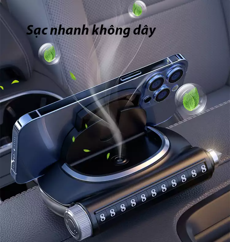 Giá đỡ điện thoại kiêm Sạc nhanh không dây trên xe hơi R100 - khử mùi với hương nước hoa