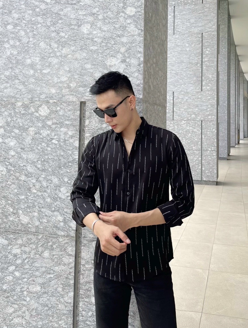 Áo sơ mi nam dài tay vải lụa họa tiết S13