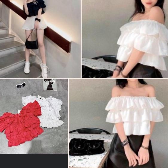 Áo Trễ Vai Nữ Áo bánh bèo Croptop hở vai tay bồng bèo nhún thiết kế KLHSTORE 7.177