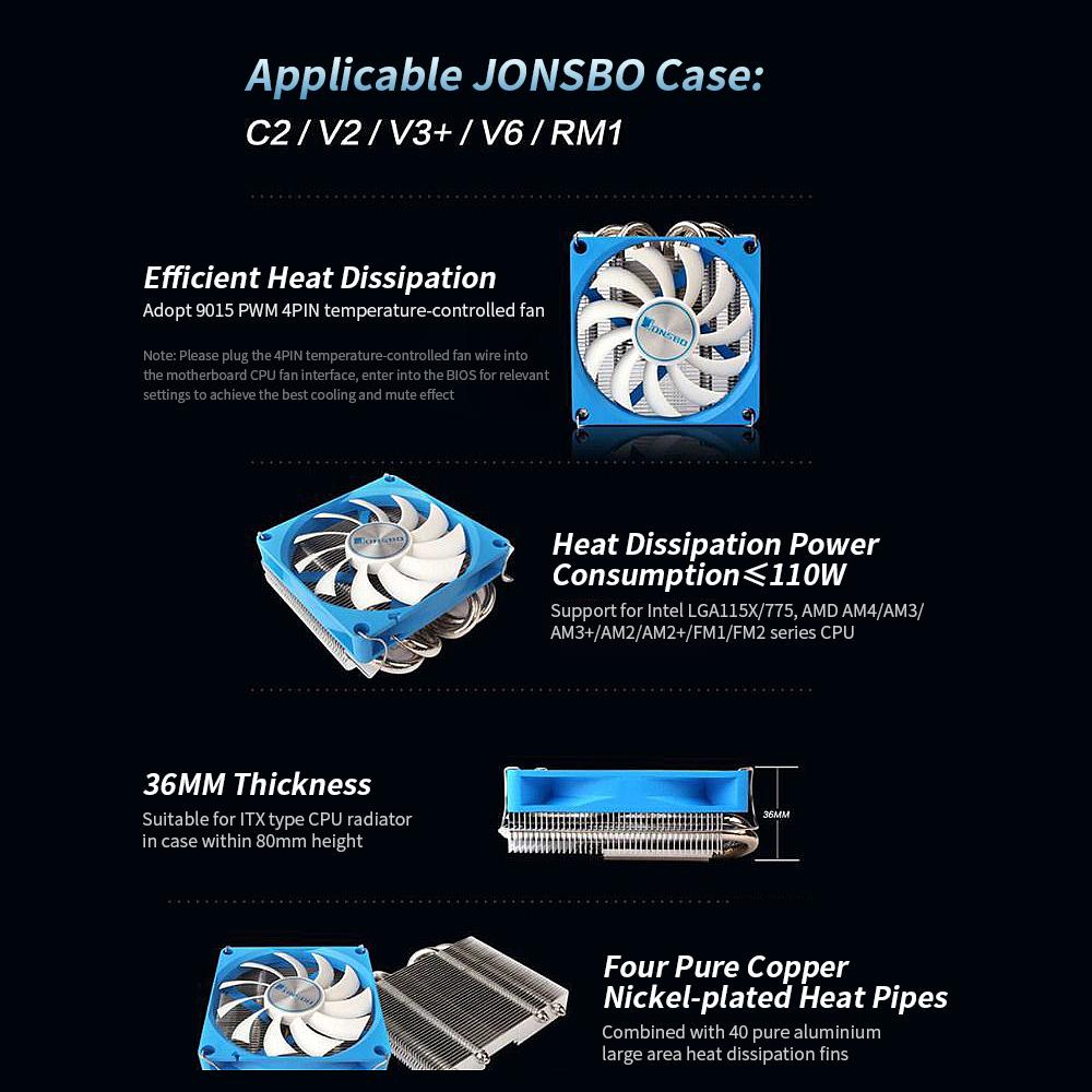 Quạt làm mát CPU Jonsbo HP-400 4 ống tản nhiệt siêu mỏng cho Máy tính
