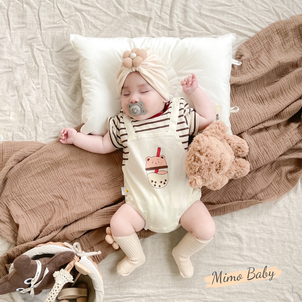 Set tất mũ turban đính hoa nâu be đáng yêu cho bé T49 Mimo Baby