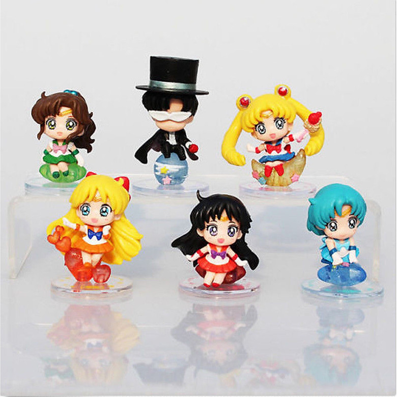 Bộ sưu tập 06 Mô Hình Thủy Thủ Mặt Trăng Sailor Moon (4-6 cm) trang trí bàn học